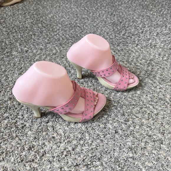 Naturalizer Vtg Y2K Clog Heels Sandals Pink Leather Studs Size 7 M Strappy - Picture 3 of 11